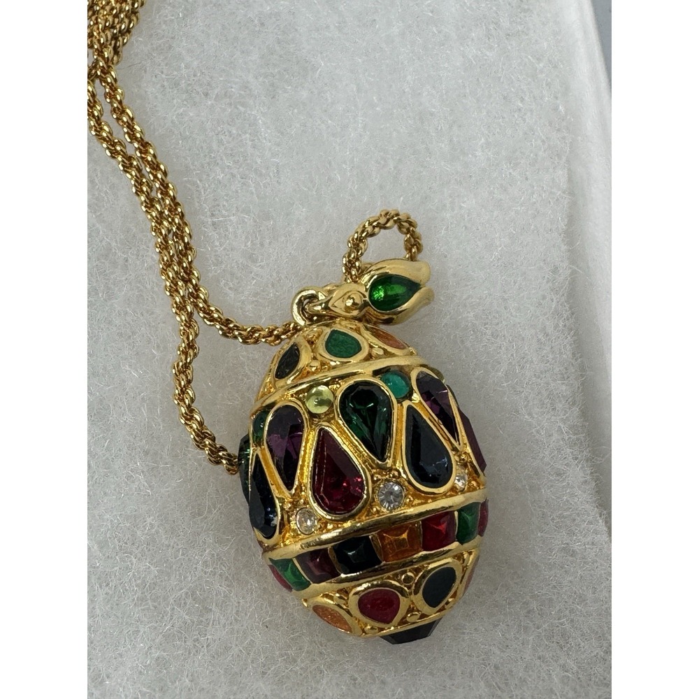 Joan Rivers Russian EGG Pendant NECKLACE with RHINESTONES & Enamel on Chain